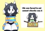  anthro breasts canid canine clothed clothing felid feline female fur hair ivory995 mammal open_mouth simple_background tem temmie_(undertale) text topwear undertale undertale_(series) underwear video_games white_body white_fur 