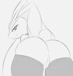  2022 anthro arteficialtrees bent_over big_butt big_ears blush butt clothed clothing digital_media_(artwork) eyebrows eyelashes female genitals half-closed_eyes legwear looking_at_viewer looking_back looking_back_at_viewer lopunny monochrome mostly_nude narrowed_eyes nintendo partially_clothed pok&eacute;mon pok&eacute;mon_(species) presenting presenting_hindquarters presenting_pussy pussy rear_view scut_tail short_tail simple_background sketch solo thick_thighs thigh_highs video_games 