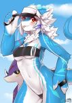  2022 5_fingers aluka_(dragoon86) anthro anthro_focus blep blue_body blush breasts camel_toe claws clothing cute_fangs day dragon duo female female_focus finger_claws fingers fluffy fur furred_dragon gris_swimsuit hair hi_res horn inner_ear_fluff jewelry kemono male markings meme meme_clothing navel neck_tuft necklace one-piece_swimsuit outside red_eyes signature sky solo_focus swimwear tongue tongue_out translucent translucent_clothing tuft under_boob white_body white_fur white_hair wolflong wolflong_(character) 