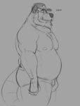 2022 anthro belly bulge clothing hat headgear headwear horrorbuns male mammal mature_male moobs nipples overweight overweight_male procyonid raccoon simple_background sketch solo underwear 