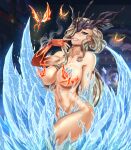  absurdres blonde_hair breasts bug butterfly diadem fingernails flarefox genshin_impact highres ice large_breasts long_hair magic nude signora_(genshin_impact) 