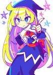  1girl absurdres blonde_hair blue_eyes blush closed_mouth eyebrows_visible_through_hair highres long_hair looking_at_viewer pointing pointing_at_viewer puyopuyo s2offbeat sketch smile solo very_long_hair witch_(puyopuyo) 