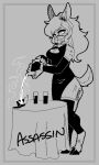  acid animal_humanoid assassin black_and_white breasts cervid cleavage clothed clothing cloven_hooves dagger dappled_fur dryad female fetlocks fur hair hijackerdraws_(artist) hooves humanoid leggings legwear mammal melee_weapon monochrome poison solo treesong weapon 