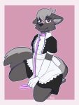  blush clothing collar dress hi_res jintally leash maid_uniform male mammal mephitid sitting skunk submissive uniform 