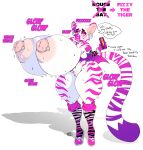  absurd_res anthro big_breasts bodily_fluids breasts ear_piercing ear_ring english_text felid female genitals hi_res huge_breasts hyper hyper_breasts mammal nipple_piercing nipples pantherine piercing pussy scarfyace solo sweat text tiger 