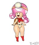  2015 backpack boots clothed clothing female footwear gray_impact hi_res humanoid mammal mario_bros nintendo not_furry open_mouth short_stack simple_background smile solo standing toad_(mario) toadette tongue video_games white_background wide_hips 