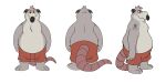  2022 2:1 absurd_res anthro belly black_nose bottomwear brok_the_investigator clothing cowcatgames fur grey_body grey_fur hi_res humanoid_hands male mammal model_sheet murid murine official_art overweight overweight_male rat rodent shorts simple_background solo tattoo video_games white_background 