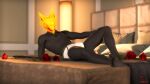  3d_(artwork) anthro bed bulge burning_wolf_(fortnite) canid canine canis clothing digital_media_(artwork) epic_games feet flower fortnite furniture hand_on_leg hi_res male male/male mammal mask plant rose_(flower) sky_chaser solo solo_focus source_filmmaker underwear video_games wolf 