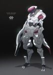  alien armor artist_name beam_rifle digitigrade energy_gun english_text exoskeleton fukai_ryosuke helmet highres holding holding_weapon no_humans original weapon 