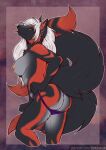  2022 5_fingers anthro areola black_body black_fur breasts canid canine clothed clothing digital_media_(artwork) female fingers fox fur hair hi_res mammal nipples red_body red_fur shirtless solo tanutanuki text url white_hair 