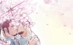  2boys bara blush cherry_blossoms closed_eyes couple covered_eyes facial_hair from_side goatee hand_on_another&#039;s_head hand_on_another&#039;s_shoulder kiss long_sideburns male_focus mature_male multiple_boys muscular muscular_male original short_hair sideburns suv thick_eyebrows upper_body yaoi 