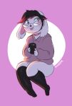  anthro choker clothing eyewear girly glasses hi_res jewelry lagomorph legwear leporid male mammal necklace pandear pebbles_the_bun phone pink_clothing rabbit simple_background sitting sketch solo tongue tongue_out 