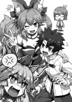  +++ 1boy 3girls ^^^ anger_vein animal_ear_fluff animal_ears annoyed bangs bare_shoulders bell belt blush bow breasts chaldea_uniform chibi cleavage coat collar commentary_request eyebrows_visible_through_hair eyelashes fangs fate/extra fate/grand_order fate_(series) flustered fox_ears fox_girl fox_tail frown fujimaru_ritsuka_(male) glasses greyscale hair_between_eyes hair_bow hand_on_another&#039;s_shoulder highres japanese_clothes jingle_bell kimono kusama_takato large_breasts long_hair long_sleeves looking_at_another looking_at_viewer mash_kyrielight monochrome multiple_girls neck_bell necktie obi one_eye_closed open_mouth pose sash shadow shirt short_hair sidelocks smile split_ponytail spoken_anger_vein standing sweat sweatdrop tail tamamo_(fate) tamamo_cat_(fate) tamamo_no_mae_(fate/extra) thighhighs v v-shaped_eyebrows 