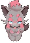  absurd_res anthro bikini blep blush breasts cleavage clothed clothing female hi_res looking_at_viewer nintendo pok&eacute;mon pok&eacute;mon_(species) solo swimwear tongue tongue_out uyu video_games zorua 