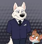  &lt;3 2022 anthro black_nose blush bottomwear cabrorojo canid canine canis clothing domestic_cat duo felid feline felis fur hi_res illumination_entertainment jerry_(sing) jimmy_crystal male mammal necktie pants shirt sing_(movie) topwear white_body white_fur wolf 
