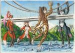  2021 anthro biped boat breasts bridge butt canid canine canis cheetah detailed_background digital_drawing_(artwork) digital_media_(artwork) felid feline female fox fur genitals group hi_res macro mammal nipples nude outside pussy river sport spots spotted_body spotted_fur syntech vehicle volleyball watercraft wolf 