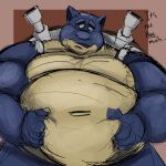  1:1 2022 anthro belly blastoise blue_body dippubear english_text hi_res male moobs navel nintendo overweight overweight_male pok&eacute;mon pok&eacute;mon_(species) solo text video_games 