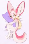  2022 anthro aseethe canid canine digital_media_(artwork) female fennec fox fur headshot_portrait hi_res looking_at_viewer mammal orange_eyes pink_body pink_fur pink_nose portrait smile solo 