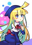 1girl absurdres blue_eyes blush eyebrows_visible_through_hair highres long_hair long_sleeves looking_away parted_lips puyopuyo s2offbeat solo very_long_hair witch_(puyopuyo) 