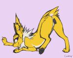  2021 absurd_res anatomically_correct animal_genitalia animal_pussy anus ass_up belly black_pawpads black_pussy butt candyfoxy canid canine canine_pussy claws colored_sketch countershade_torso countershading digital_media_(artwork) eeveelution female feral fur genitals hi_res jolteon lavender_(awes) looking_back mammal multicolored_body neck_tuft nintendo nude pawpads paws pok&eacute;mon pok&eacute;mon_(species) presenting presenting_hindquarters purple_eyes pussy scar signature simple_background sketch slim smile smirk solo solo_focus stretching toe_claws tongue tongue_out tuft video_games white_belly yellow_body yellow_fur 