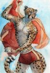  2017 absurd_res anthro bottomwear cheetah clothing felid feline gym_bottomwear gym_clothing gym_shorts hi_res luikatje male mammal painting_(artwork) shorts solo traditional_media_(artwork) watercolor_(artwork) 