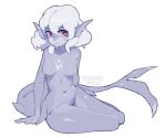  anthro blue_body blue_skin breasts coffeechicken featureless_breasts female hair hi_res marine nude red_eyes signature simple_background solo white_hair 