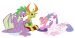  absurd_res arthropod changeling chub-wub doodle-mark doodlemark dragon equid equine flurry_heart_(mlp) friendship_is_magic fur green_eyes group hasbro hi_res horn luster_dawn_(mlp) mammal membrane_(anatomy) membranous_wings my_little_pony pillow purple_eyes reformed_changeling simple_background spike_(mlp) thorax_(mlp) unicorn white_background winged_unicorn wings 