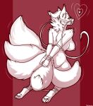  &lt;3 anthro ball_gag bdsm bondage bound breasts canid canine cuff_(restraint) danji-isthmus female fox gag hands_behind_back hi_res kneeling looking_back mammal multi_tail nude pawpads rear_view restraints side_boob solo spreader_bar 