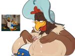  anatid anseriform anthro avian big_breasts bird bodily_fluids breast_play breasts chicken clara_cluck clothing cum cum_on_breasts disney donald_duck duck duo female galliform gallus_(genus) genital_fluids genitals half-closed_eyes hat headgear headwear larger_female male male/female narrowed_eyes penis phasianid screencap sex size_difference smaller_male titfuck vilya 