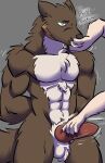  2021 absurd_res ambiguous_gender anthro balls biped brown_body brown_fur canid canine canis duo erection fur genitals green_eyes hand_on_mouth handjob hands_behind_back hi_res male male/ambiguous mammal multicolored_body multicolored_fur muscular muscular_anthro muscular_male penile penis phrannd sex simple_background two_tone_body two_tone_fur white_body white_fur wolf 