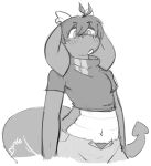  anthro clothing crop_top dragon durg exposed_belly exposed_navel floppy_ears furry hi_res scalie shirt spade_tail topwear 