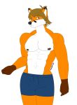  2022 5_fingers abs absurd_res alexander_fusky_(artist) alexander_fusky_(character) anthro black_nipples brown_eyes brown_hair canid canine clothing fingers fox fur gloves_(marking) hair hi_res looking_at_viewer male mammal markings mole_(marking) multicolored_body multicolored_fur muscular muscular_male narrowed_eyes nipples orange_body orange_fur pecs red_fox shirtless signature simple_background smile solo swimming_trunks swimwear white_background white_body white_fur 