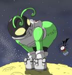  alien antennae_(anatomy) anthro armor astronaut_suit big_butt boots butt clothed clothing digital_media_(artwork) footwear green_body green_skin headgear helmet humanoid macro710 male mammal moon not_furry simple_background solo space_reggy spacesuit telescope thatweirdguy 