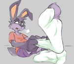  2021 3_toes anthro big_feet buckteeth clothed clothing clothing_pull feet floppy_ears foot_fetish foot_focus foot_tuft footwear fully_clothed huge_feet lagomorph leporid looking_at_feet male mammal multicolored_body paws putting_on_socks rabbit simple_background socks soles solo teeth toe_outline toes toony torn_clothing torn_footwear torn_socks tuft two_tone_body vexyvoo white_clothing white_footwear white_socks 