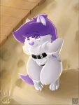  &lt;3 absurd_res ambiguous_gender anthro beach boardwalk canid canine clothing fox fur gris_swimsuit heart_nose hi_res looking_up_at_viewer mammal meme meme_clothing one-piece_swimsuit pawpads purple_body purple_fur ren_winterfox_(artist) ren_winterfox_(character) sand seaside signature solo swimwear thick_thighs translucent translucent_clothing translucent_swimwear white_body white_fur 