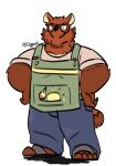  2022 anthro apron bottomwear brown_body canid canine clothing hi_res kemono male mammal pants raccoon_dog realiron_(artist) shirt simple_background slightly_chubby solo tanuki topwear white_background 