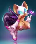  2022 anthro areola armwear big_breasts breasts chiropteran clothing digital_media_(artwork) female hi_res huge_breasts mammal nipple_piercing nipples open_mouth piercing rouge_the_bat sega simple_background solo sonic_the_hedgehog_(series) wings yumelle 