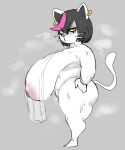  after_shower anthro areola belly big_breasts big_butt black_hair bodypaint breasts butt catti_(deltarune) chubby_anthro chubby_female curvy_figure deltarune domestic_cat ear_piercing ear_ring eyeliner face_paint felid feline felis female frown fruitysnacks fur hair half-closed_eyes hands_on_hips hi_res highlights_(coloring) huge_breasts hyper hyper_breasts looking_at_viewer love_handles makeup mammal narrowed_eyes nipples nude piercing pink_highlights short_hair short_stack side_view slightly_chubby solo standing thick_thighs towel towel_only undertale_(series) video_games voluptuous wet whiskers white_body white_fur 