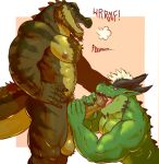  abs anthro azu_cacti balls beard biceps big_balls big_muscles big_penis big_tail bodily_fluids body_hair chest_hair chin_spikes countershade_torso countershading crocodile crocodilian crocodylid dragon duo erection facial_hair facial_spikes foreskin genitals glans green_body green_scales hand_on_hip hi_res highlights_(coloring) horn huge_balls huge_muscles huge_penis huge_tail humanoid_genitalia humanoid_penis male male/male multicolored_body muscular muscular_anthro muscular_male nipples non-mammal_balls nude oral pecs penis pubes reptile scales scalie serex sex simple_background spikes spikes_(anatomy) standing standing_sex 