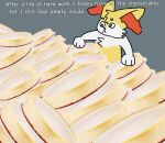  anthro braixen brown_eyes cake canid canine canis cheesecake chest_tuft dessert digital_media_(artwork) english_text female food fur hair heca_g hecate_(heca_g) inner_ear_fluff mammal meme multicolored_body multicolored_fur nintendo pok&eacute;mon pok&eacute;mon_(species) simple_background solo text too_much too_much_food tuft two_tone_body two_tone_fur video_games white_body white_fur yellow_body yellow_fur 