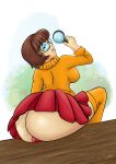  absurd_res big_breasts big_butt bottomwear breasts butt cam camel_toe clothing erect_nipples eyewear female glasses hanna-barbera hi_res human mammal miniskirt nipple_fetish nipples reomm scooby-doo_(series) skirt solo thick_thighs velma_dinkley 