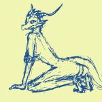  2012 anthro bittertooth dragon female horn kobold looking_at_viewer pinup pose sketch solo wingless_dragon 