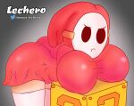  big_breasts big_butt black_eyes breasts butt clothing elmejorlecheroart female footwear hi_res humanoid mario_bros mask nintendo pinup pose shyguy socks solo suit video_games 