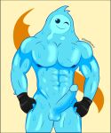  2022 abs balls big_muscles blue_balls blue_body blue_glans blue_nipples blue_penis clothing danielblaster2 epic_games erection fingerless_gloves fortnite front_view genitals glans gloves goo_creature goo_humanoid handwear hi_res humanoid humanoid_genitalia humanoid_penis looking_at_viewer male mostly_nude muscular muscular_humanoid muscular_male nipples not_furry one_eye_closed pecs penis rippley simple_background smile solo standing vein veiny_penis video_games wink 