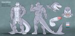  abs anthro back_muscles balls barefoot clenched_hands evil_grin feet fin fish flaccid forearm_muscles foreskin genitals grey_body hand_on_hip humanoid_genitalia humanoid_penis jewelry looking_at_viewer male marine model_sheet multicolored_body muscular muscular_anthro muscular_male navel necklace necklace_only nipples non-mammal_balls non-mammal_nipples nude obliques open_mouth pecs penis presenting proud quads raised_arm shark smile solo solo_focus teeth tongue two_tone_body two_tone_tail wfa white_balls white_body 