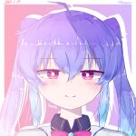  ahoge blue_hair bow bowtie close-up eyebrows_visible_through_hair face kumotta otoko_no_ko pink_eyes portrait purple_hair simple_background skinny smile twintails virtual_youtuber youtube 