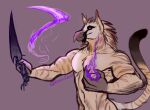  absurd_res accipitrid accipitriform anthro avian ayden_feuer bearded_vulture bird dagger felid gryphon hi_res hybrid magic magic_user male mammal markings melee_weapon muscular muscular_anthro muscular_male mythological_avian mythology old_world_vulture pantherine smile smirk solo stripes tiger vulture weapon 