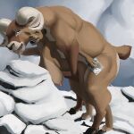  akkusky anthro anthro_on_feral bestiality big_breasts bodily_fluids bovid breasts bulge caprine cock_bulge cum cum_inside drooling duo felid female feral genital_fluids hi_res horn lion male male/female mammal messy mountain muscular nipples orgasm pantherine ram_(jelomaus) saliva size_difference snow tongue tongue_out 