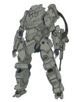  ammunition_belt gasaraki highres looking_ahead mecha mecha_kaku_man military no_humans raiden_(gasaraki) science_fiction simple_background solo standing white_background 