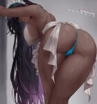  1girl ass aztodio blue_archive blush breasts dark-skinned_female dark_skin karin_(blue_archive) large_breasts long_hair looking_at_viewer number_tattoo solo tattoo 